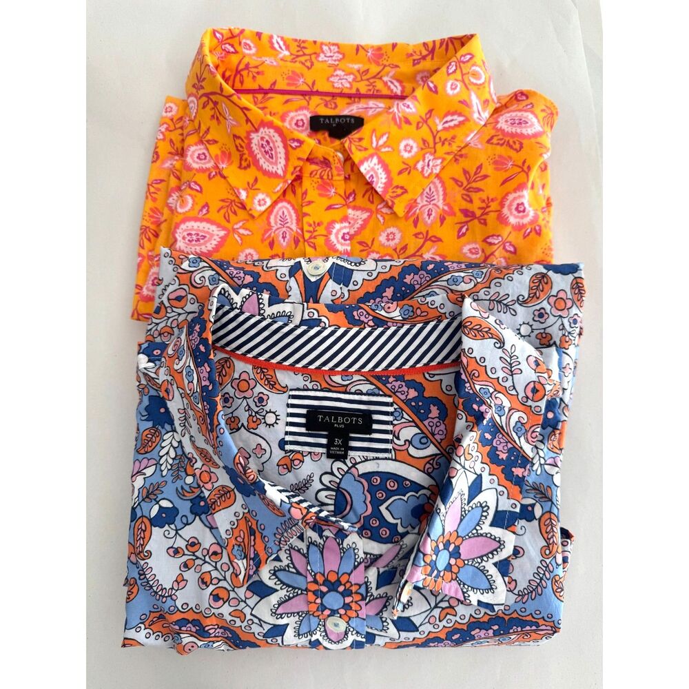 Talbots Bright Orange Paisley & White Blue-Orange Floral Button-Downs